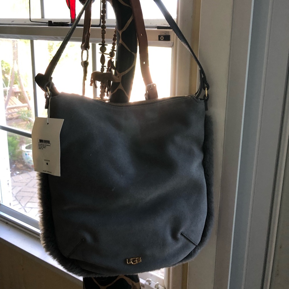 UGG gray suede and shearling purse. New